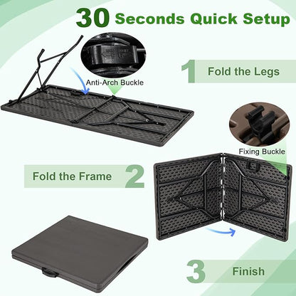 Tangkula 5FT Folding Table, Indoor Outdoor Foldable Plastic Table with HDPE Tabletop, Sturdy Metal Fame, Carrying Handle, 4-6 Person Picnic Table for Camping BBQ Party