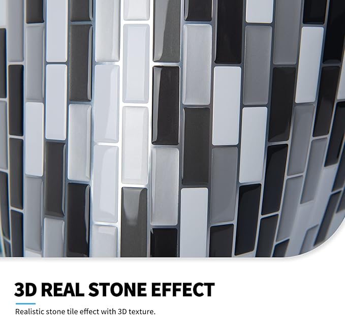 Art3d Peel and Stick Wall Tile for Kitchen/Bathroom Backsplash, 12"x12", Black-White (6 Pack)