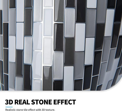 Art3d Peel and Stick Wall Tile for Kitchen/Bathroom Backsplash, 12"x12", Black-White (6 Pack)