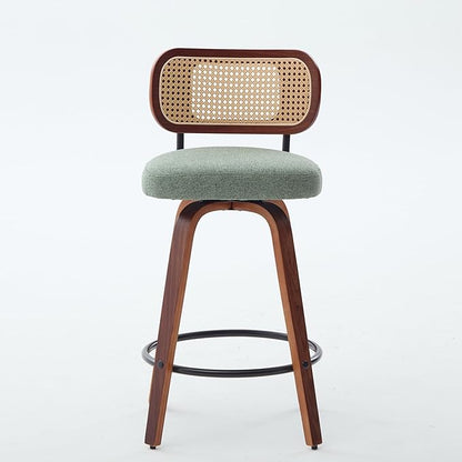 Modern Dining Chair Mid-Century Swivel Counter Height Bar Stools with Upholstered Seat, Sturdy Stable Walnut Craftsmanship for Kitchen Island Dining Room Furniture,Green-Foam-setof3
