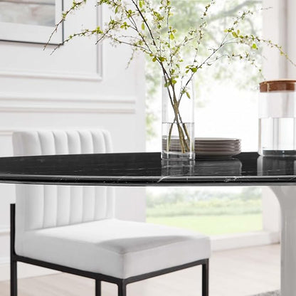 Modway Lippa Oval 78" Artificial Marble Mid-Century Modern Dining Table in White Black