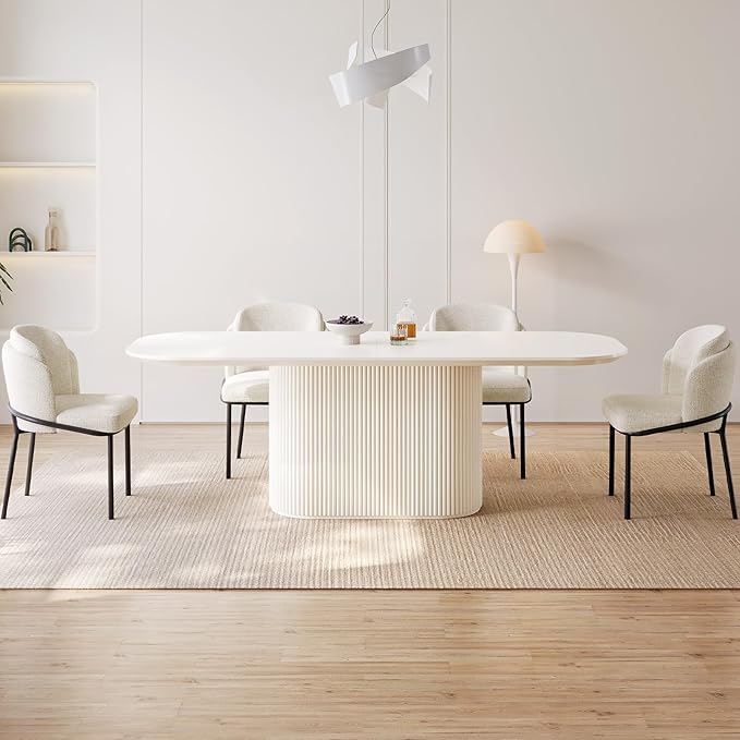 Miuuod 86.61" Extra Large Dining & Kitchen Table Set,1 Solid Kitchen Table with 8 Chairs,Large Oval Dinner Table with Stable Leg for Dining Room,Living Room Furniture,Cream White