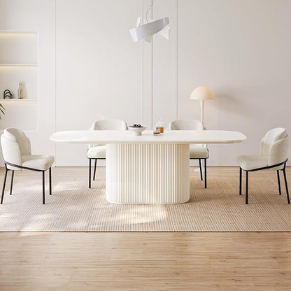 Miuuod 86.61" Extra Large Dining & Kitchen Table Set,1 Solid Kitchen Table with 8 Chairs,Large Oval Dinner Table with Stable Leg for Dining Room,Living Room Furniture,Cream White