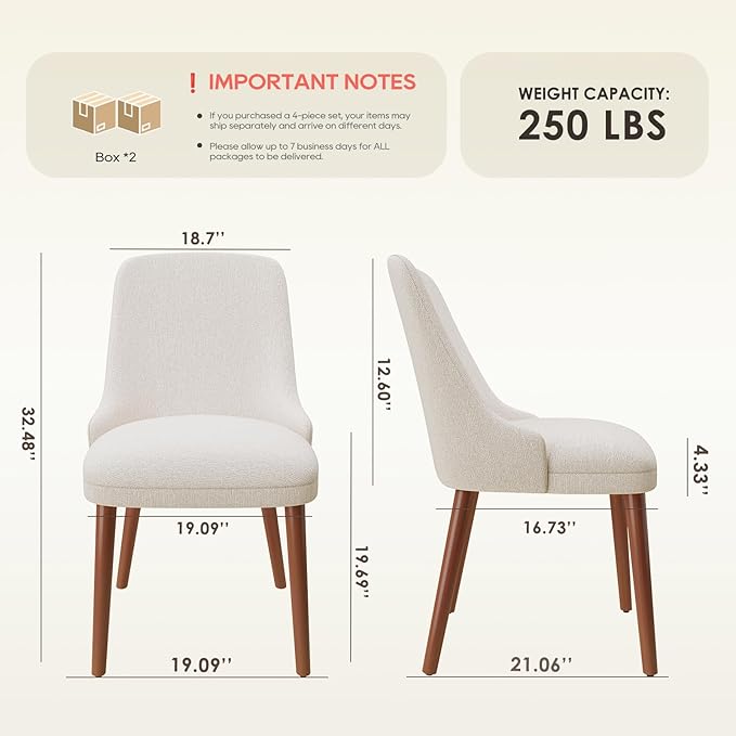 MALOL Dining Room Chair Set of 4, Upholstered Kitchen Chairs with Wood Legs, High-Back Padded Dining Chairs for Dining Room/Restaurant/Cafe, Beige