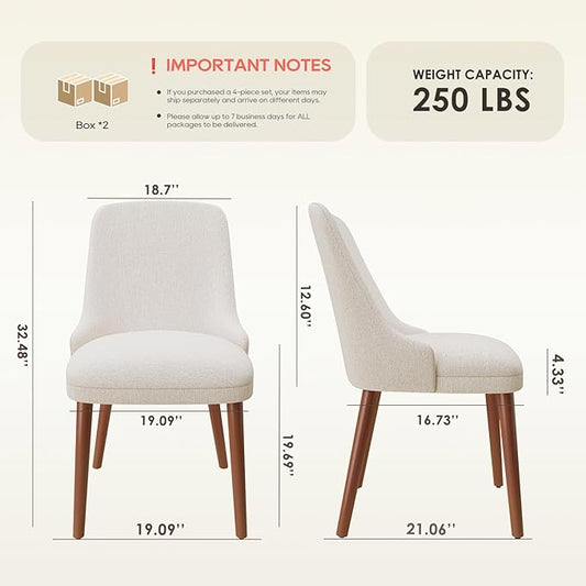 MALOL Dining Room Chair Set of 4, Upholstered Kitchen Chairs with Wood Legs, High-Back Padded Dining Chairs for Dining Room/Restaurant/Cafe, Beige