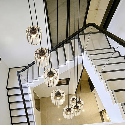 Long Chandeliers for High Ceilings Raindrop Crystal Chandelier for High Ceilings, Modern Staircase Foyer Crystal Pendant Light Raindrop Drop Lamp Chandelier for Entryway 12-Light Black
