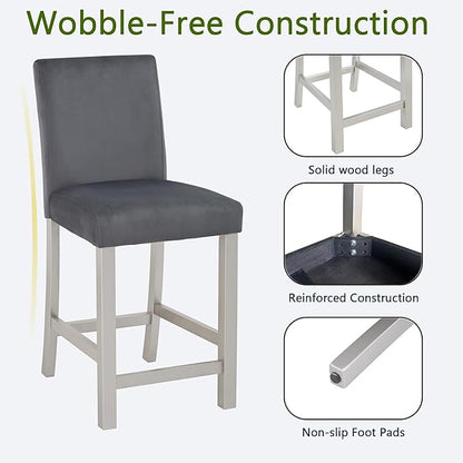 Counter Height Chairs for 4: 330 LBS Solid Wood Barstools - Ergonomic High Back Support for Kitchen Island & Dining Room - Silver Grey Upholstered Set