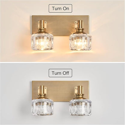 Bathroom Vanity Lights 13.4" Vintage Crystal Glass Vanity Light 2 Lights Brass Antique Bathroom Light Fixtures(7.7pounds)