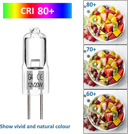SCNNC JC Type G4 Bulb 12V 20W, Low Voltage Bi-Pin Halogen Light Bulbs for Outdoor Landscape Path Lights, Warm White Replacement Bulbs for Chandeliers, Kitchen Lights, Range Hood, RV Interior, 12 Pack