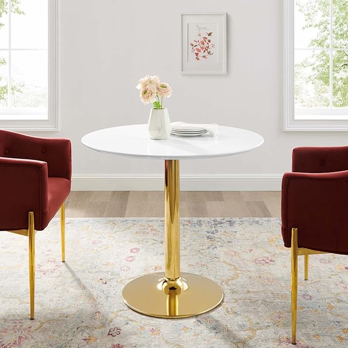 Modway Verne Round Modern 35" Dining Table in Gold White