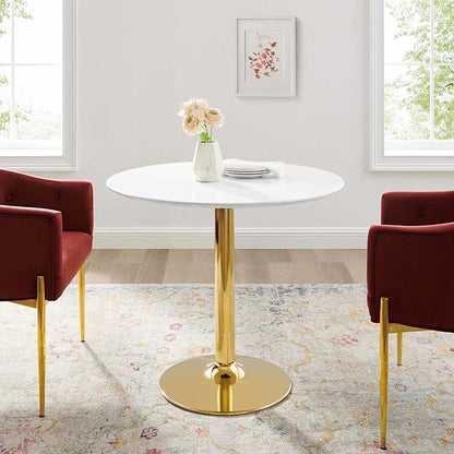 Modway Verne Round Modern 35" Dining Table in Gold White
