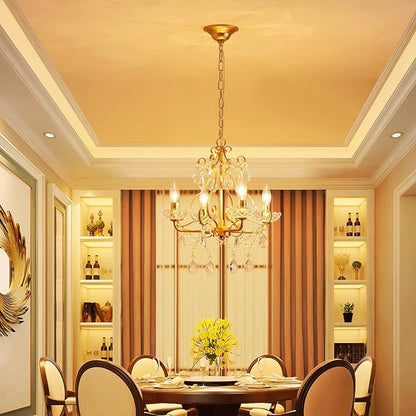 WUZUPS Crystal Candle Chandelier Pendant Flushmount Ceiling Light Modern Lighting Fixture for Bedroom Hallway Bar Kitchen Bathroom, H 14" x W 16", Gold, E12 Base