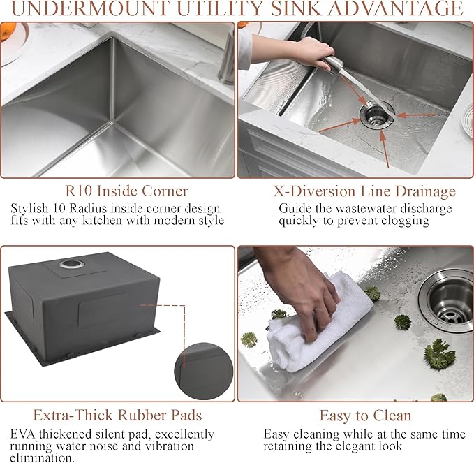 Undermount Laundry Sink with Faucet Combo-Bokaiya 24"x18"x12" Stainless Steel Undermount Laundry Room Sink 16 Gauge Utility Single Bowl Deep Kitchen Sink