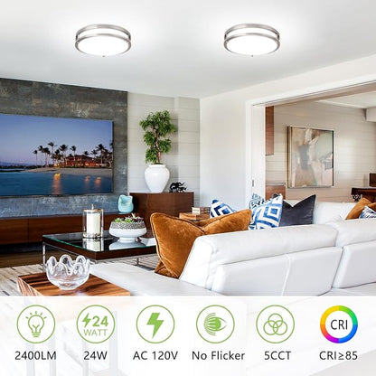 10 Inch Flush Mount Ceiling Light - 4 Pack 24W 3000K/3500K/4000K/5000K/6000K Dimmable Led Light Fixture for Kitchen Hallway Bedroom Bathroom(4, Brushed Nickel, 10 Inch)