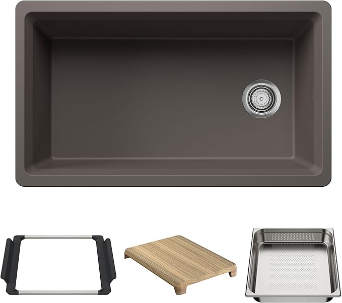 Inteos SILGRANIT 33" Single Bowl Reversible Undermount Workstation Kitchen Sink - Volcano Gray