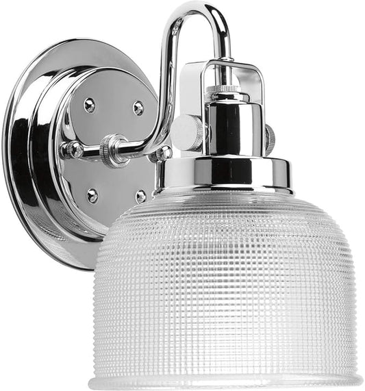 Progress Lighting P2989-15 Archie Collection Clear Double Prismatic Glass Coastal Bath Vanity, 1-Light, Polished Chrome
