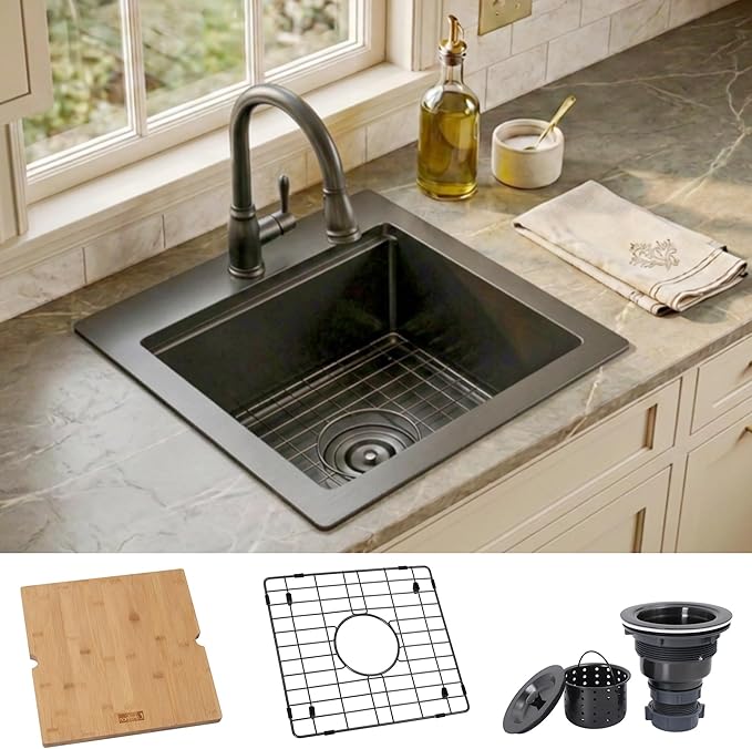 Drop In Black Bar Sink 17 X 19 inch,Small RV Sink,16 Gauge Stainless Steel Bar & Prep Sinks for Wet Bar Area