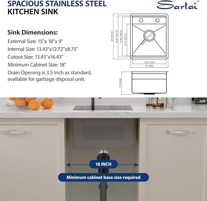 Sarlai Undermount Bar Sink, 15x18 Inch Undermount Outdoor Sink Workstation with Foldable Faucet Bar Prep Single Bowl Gunmetal Black 16 Gauge Stainless Steel Sinks with Cover BBQ Sinks Outside