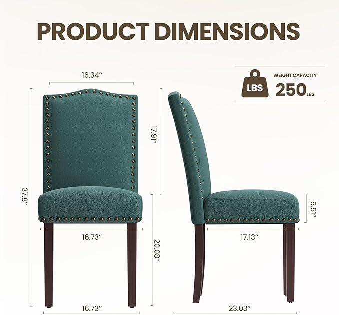 MALOL Dining Chairs Set of 4, Soft Comfortable Upholstered Parsons Dining Chairs with High-Density Cushion & Solid Wood Legs, Elegant Nailhead Trim for Dining Room, Kitchen, Living Room – Green