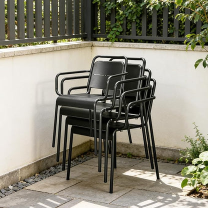 Metal Dining Chairs, Stackable Dining Chairs with Arms, Patio Dining Chairs, Porch Chairs for Deck Balcony Garden Terrace Poolside Backyard 450 lbs Capacity (Black)