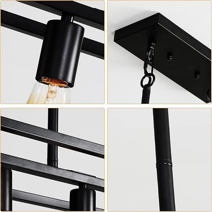 Black Kitchen Island Lighting, 6-Light Farmhouse Chandeliers, Modern Industrial Linear Rectangle Pendant Light Fixtures for Dining Room Kitchen Bar Foyer(Metal, E26 Base)