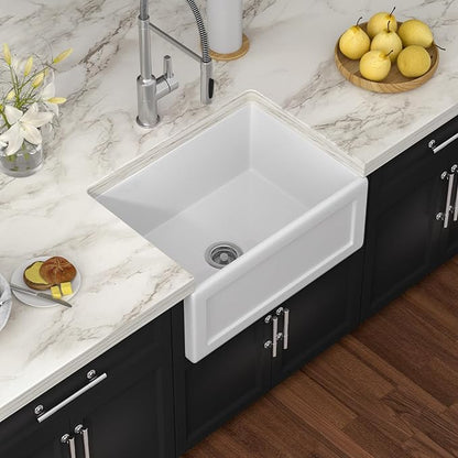 24 Inch White Farmhouse Sink Reversible Apron Front Fireclay Farm Sinks Heavy Duty Large Deep Ceramic Single Bowl Farm House Sinks, 24" x 18" x 10"
