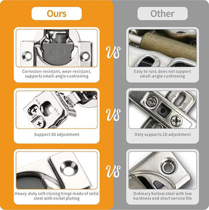 Chibery 50 Pack 1-1/4" Overlay 3D Soft Close Concealed Hinge for Face Frame Door, Smooth Slow Self Closing Hinges, Satin Nickel, Hidden 105° Open Angle Stainless Steel Hinge for Kitchen Cabinet Door