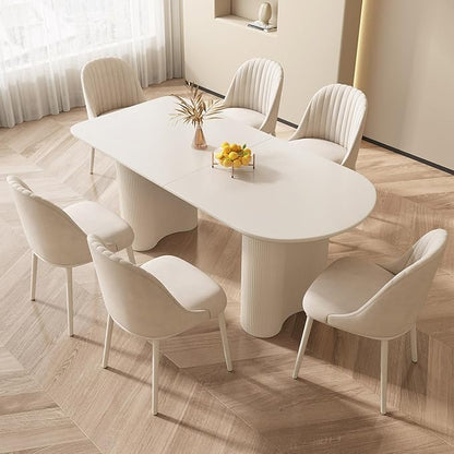 Guyii Dining Table Set with 6 Chairs, Modern Kitchen Table Set, Indoor Dining Table for Kitchen, Bar, Living Room, Breakfast Nook, Small Space, Cream White