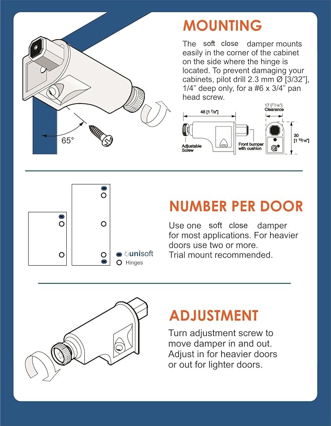 5 Pack Rok Hardware Soft Close Damper for Cabinet Doors/Compact/SoftClose Cabinet Adapter/Hardware/Hinge Polished Nickel Finish, SCD103