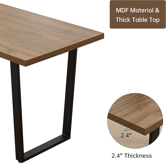 HIPIHOM 42.9 Modern Dining Kitchen Table for 4, Space-Saving Rectangular Design with Metal Legs, Suitable for Dining Room Kitchen Restaurant (Walnut Table)