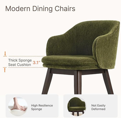 KISLOT Wooden Dining Chairs Set of 4, Fabric Upholstered Modern Dining Room Chairs with Barrel Backrest & Double-Layer Thick Cushion for Living Room, Restaurant, Kitchen and Café, Green, 2 Boxs