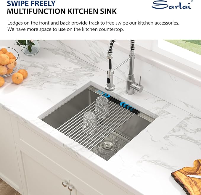 Sarlai 21 Undermount Kitchen Sink - 21"x19" Undermount Bar Sink Ledge Workstation Single Bowl 16 Gauge Stainless Steel RV Bar Prep Small Kitchen Sinks Basin