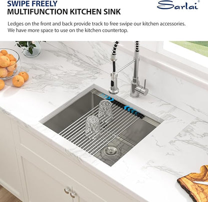 Sarlai 21 Undermount Kitchen Sink - 21"x19" Undermount Bar Sink Ledge Workstation Single Bowl 16 Gauge Stainless Steel RV Bar Prep Small Kitchen Sinks Basin