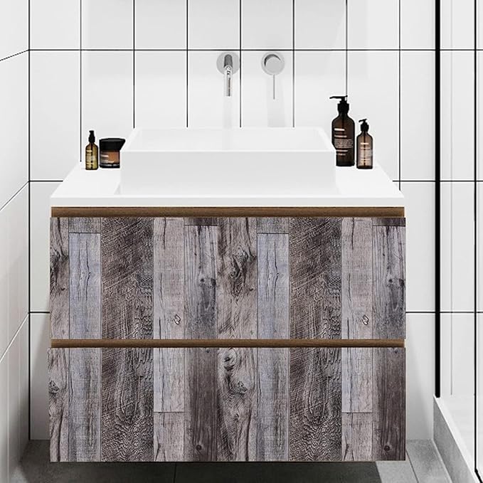 Yun-aeon Gray Wood Peel and Stick Wallpaper 17.3" X 80" Self Adhesive Wallpaper Backsplash Line Removable Wall Paper Bathroom Old Furniture Renovation Furniture