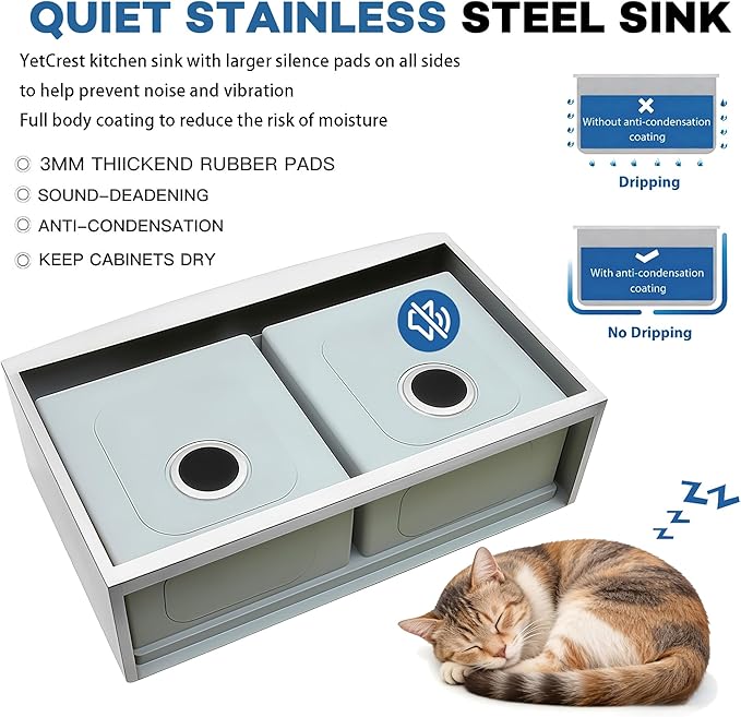 33 Inch Farmhouse Sink for Kitchen, 16 Gauge Stainless Steel Farmhouse Sink Undermount Double Bowl, 50/50 Apron Front Farm Sink, 33"x20"x10" Large Deep Kitchen Sink with Accessories