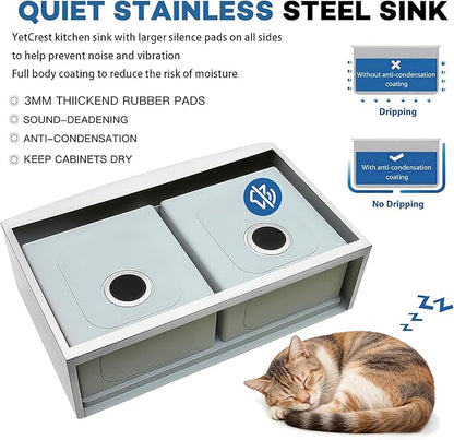 33 Inch Farmhouse Sink for Kitchen, 16 Gauge Stainless Steel Farmhouse Sink Undermount Double Bowl, 50/50 Apron Front Farm Sink, 33"x20"x10" Large Deep Kitchen Sink with Accessories