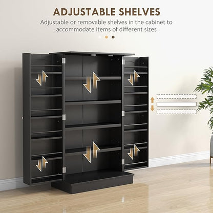 41" Modern Kitchen Pantry, Freestanding Storage Cabinet with 12 Door Shelves, Double Doors, 5-Tier Shelving and Adjustable Shelves, Black, Easy to Maintain, for Dining Room