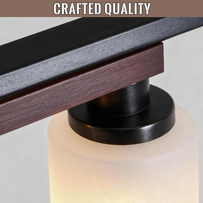 6-Light Kitchen Island Lighting & Farmhouse Dining Room Light Fixtures Over Table, Rustic Wood Linear Chandelier Adjustable Ceiling Hanging Pendant - Rotating Design, Customizable Shapes, Milk Glass