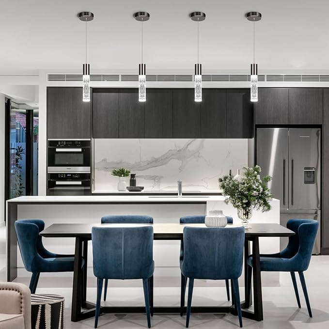 OKELI Pendant Lights Kitchen Island, LED Bubble Crystal Kitchen Island Lights Fixtures, Black Mini Single Pendant Lighting for Kitchen Island Bar,6W,6000K, ETL,3Pack