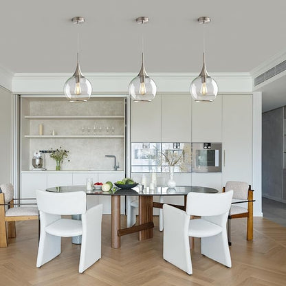 Pendant Lights Kitchen Island: Brushed Nickel Light Fixture Farmhouse with Clear Glass - 10 Inch Mid Century Globe Kitchen Lighting Fixtures Ceiling for Hallway