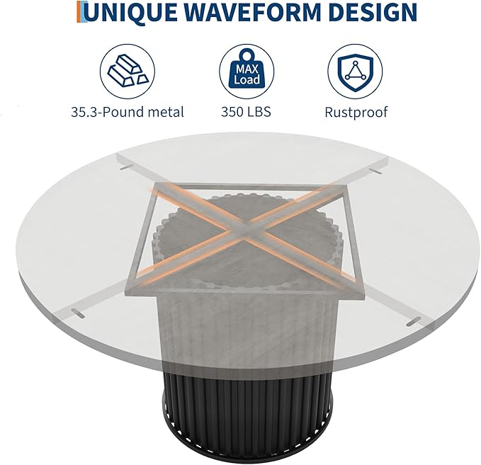GarveeHome 47" Round Dining Table for 4-6 People, Dining Room Table with Sturdy Waveform Metal Pedestal Base, Farmhouse Circle Kitchen Table for Dining Room, Kitchen