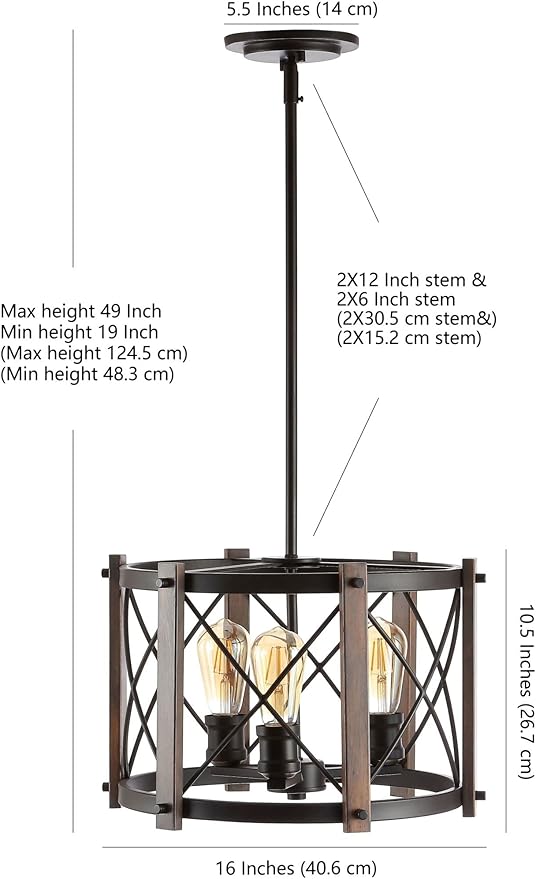 JONATHAN Y 16" Oil Rubbed Bronze 3-Light Farmhouse Drum Pendant Light, Industrial Dimmable LED Chandelier for Kitchen, Iron Metal Basket Shade, Bulbs Included JYL7501A