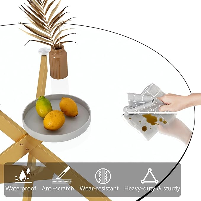 SSLine 47.25'' Round Glass Dining Table,Modern Kitchen Table for 2-6 People,Dining Room Table with Tempered Glass Top and Metal Legs,Leisure Tea Coffee Table for Living Room,Dining Room