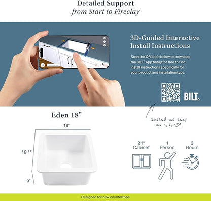 Sinkology Eden 18" White Fireclay Undermount Kitchen Sink, Undermount Installation, Surefire Finish