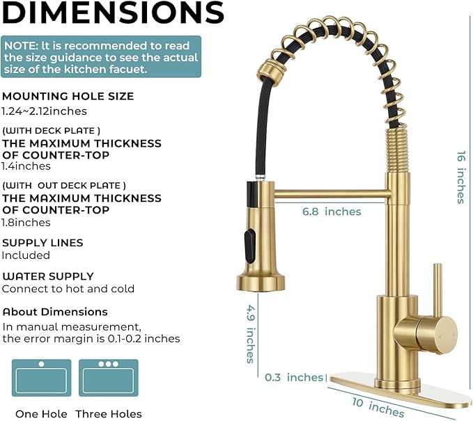 Kitchen Sink Faucet with Soap Dispenser,Commercial Single Handle Kitchen Faucets with Deck Plate (Brush Gold)