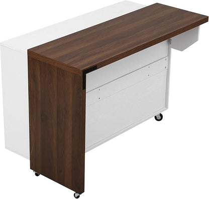 Kitchen Island with Extendable Dining Table Rolling Cart with Trash Storage Cabinet and 3-Tier Pull-Out Spice Rack for Dining Room Practical(White)