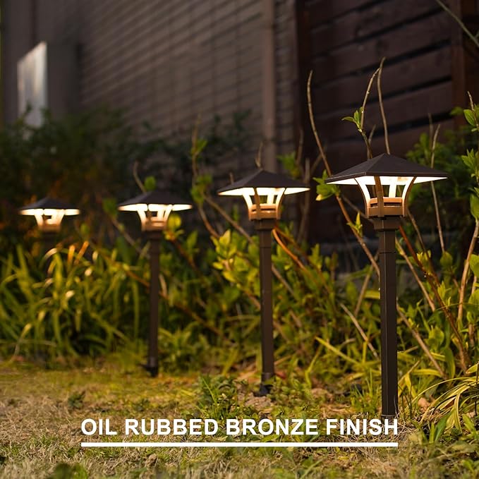 GOODSMANN Landscape Lighting Low Voltage Landscape Path Lights Oil Rubbed Bronze 8PK Path Lights Low Voltage 4W LED 32 Lumen 3000K Warm White with Cable Connectors