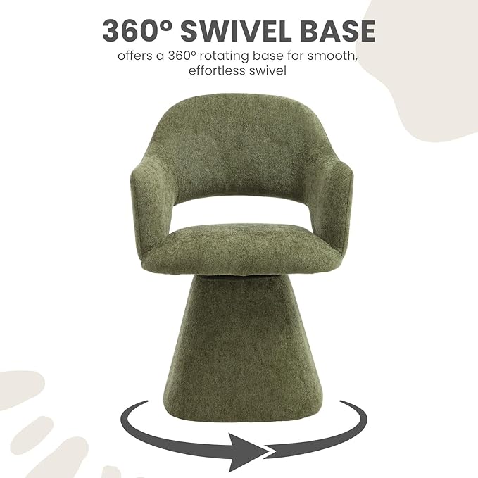 Green Modern Swivel Dining Chairs Set of 2, Upholstered Chenille Dining Room Chairs with Curved High Back, Comfy Side Armchair for Kitchen Reception Bedroom