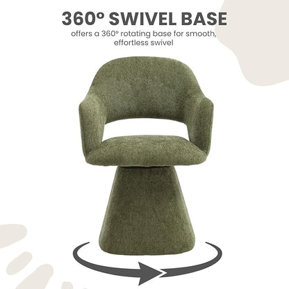 Green Modern Swivel Dining Chair, Upholstered Chenille Dining Room Chairs with Curved High Back, Comfy Side Armchair for Kitchen Reception Bedroom