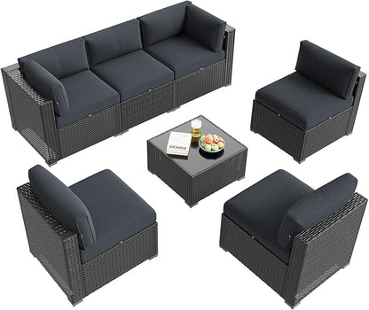 Aoxun 7 Piece Patio Furniture Set, Outdoor Sectional Sofas with Waterprool Cover, Wicker Rattan Outdoor Furniture Patio Conversation Set for Backyard, Garden Dark Grey